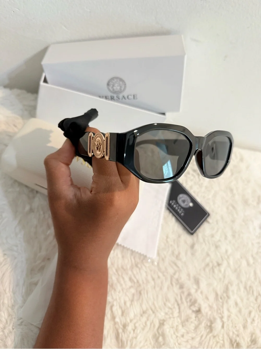 Versace Black Sunglasses with Gold Medallion Detail